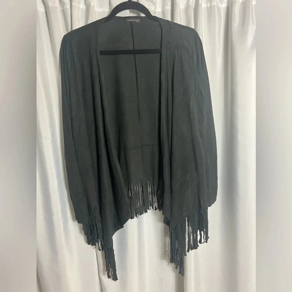 mmmmmm Black Open Front Fringe Hem Cardigan Lightweight Sweater Size Small